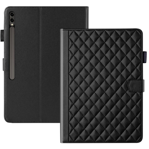 For Samsung Galaxy Tab S9 FE+ / S9+ Rhombus Lattice Leather Tablet Case(Black)