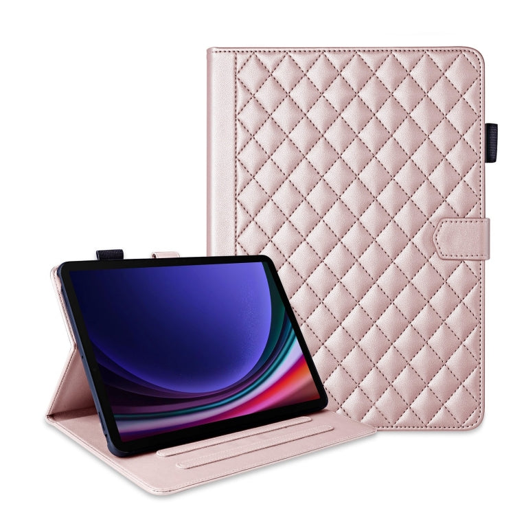 For Samsung Galaxy Tab S9 FE / S9 Rhombus Lattice Leather Tablet Case(Rose Gold)