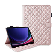 For Samsung Galaxy Tab S9 FE / S9 Rhombus Lattice Leather Tablet Case(Rose Gold)