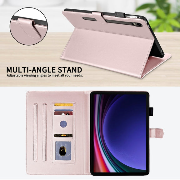 For Samsung Galaxy Tab S9 FE / S9 Rhombus Lattice Leather Tablet Case(Rose Gold)