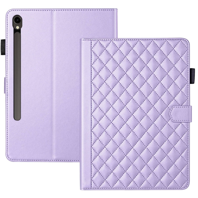 For Samsung Galaxy Tab S9 FE / S9 Rhombus Lattice Leather Tablet Case(Purple)