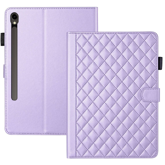 For Samsung Galaxy Tab S9 FE / S9 Rhombus Lattice Leather Tablet Case(Purple)