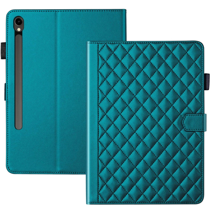 For Samsung Galaxy Tab S9 FE / S9 Rhombus Lattice Leather Tablet Case(Dark Green)