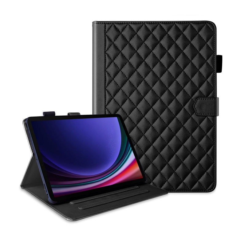 For Samsung Galaxy Tab S9 FE / S9 Rhombus Lattice Leather Tablet Case(Black)