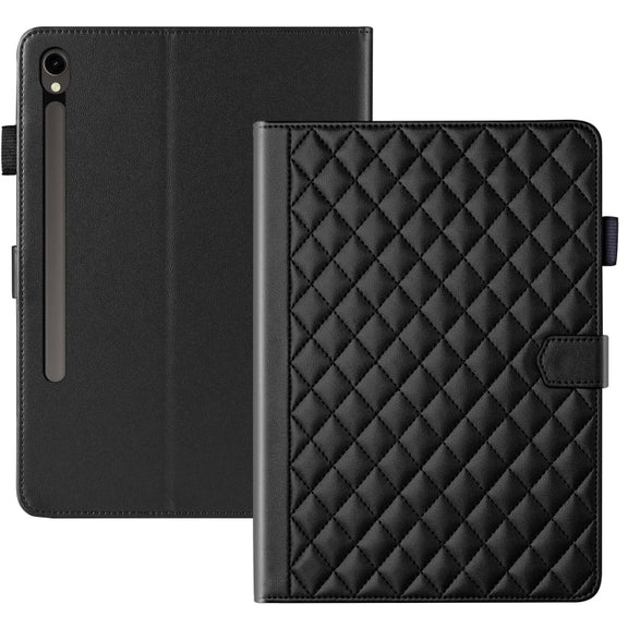 For Samsung Galaxy Tab S9 FE / S9 Rhombus Lattice Leather Tablet Case(Black)