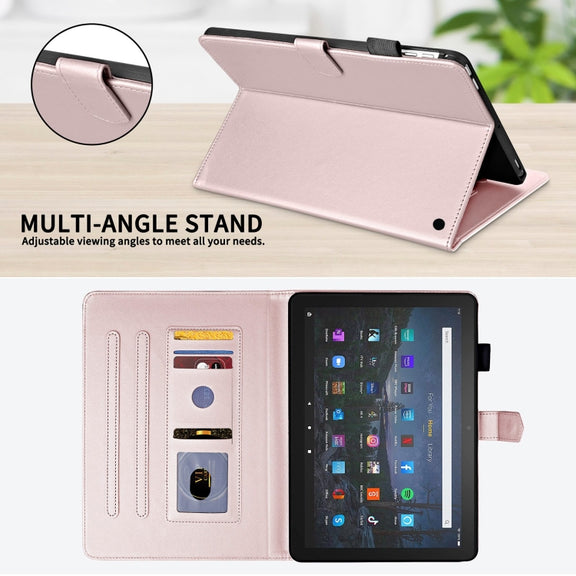 For Amazon Kindle Fire HD10 2023 Rhombus Lattice Leather Tablet Case(Rose Gold)