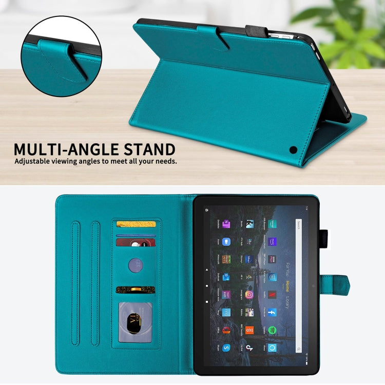 For Amazon Kindle Fire HD10 2023 Rhombus Lattice Leather Tablet Case(Dark Green)
