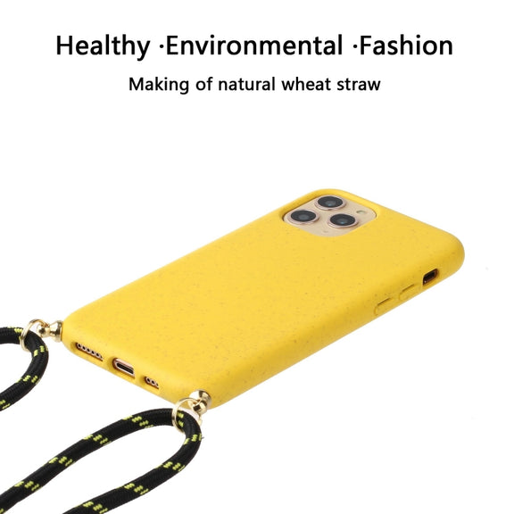 For iPhone 16 Wheat Straw Material + TPU Phone Case with Lanyard(Yellow)