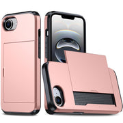 For iPhone 16e Shockproof Armor Phone Case with Card Slot(Rose Gold)