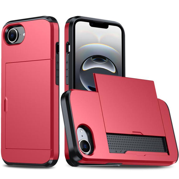 For iPhone 16e Shockproof Armor Phone Case with Card Slot(Red)