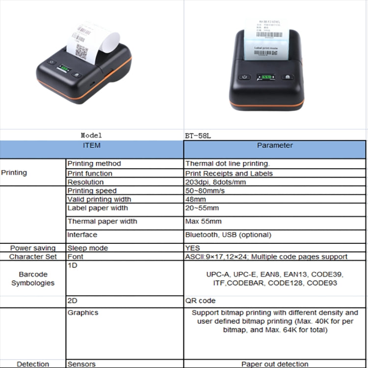 BT-58L 58mm USB+Bluetooth Thermal Label Printer(EU Plug)