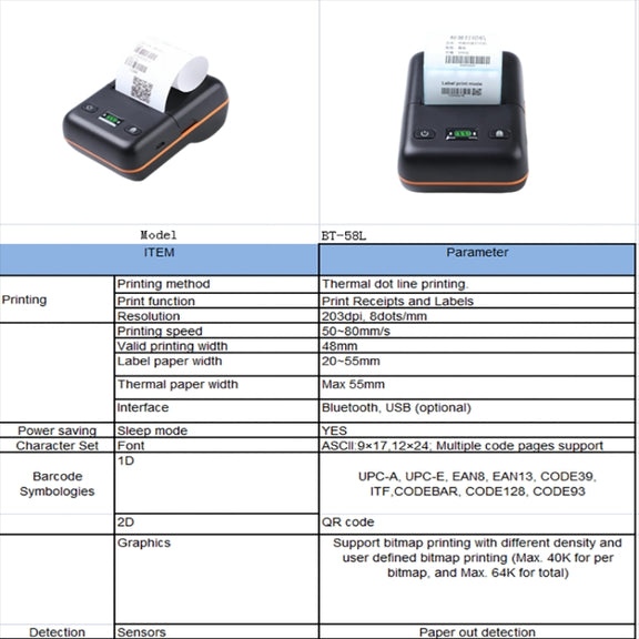 BT-58L 58mm USB+Bluetooth Thermal Label Printer(US Plug)