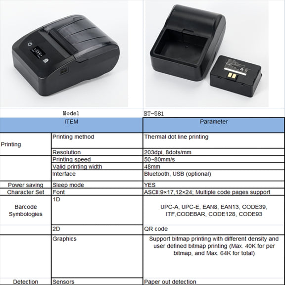 BT-581 58mm USB-C/Type-C + Bluetooth Portable Thermal Printer(EU Plug)