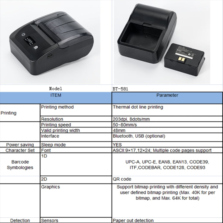 BT-581 58mm USB-C/Type-C + Bluetooth Portable Thermal Printer(EU Plug)