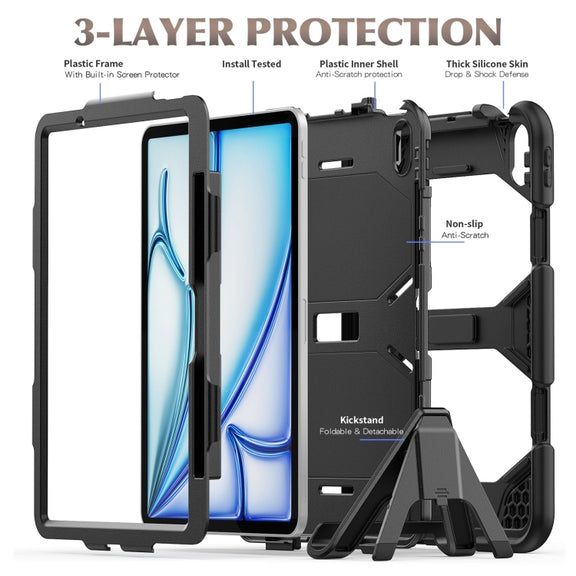 For iPad Air 11 2025 / 2024 Colorful Silicone Heavy Duty Hybrid PC Tablet Case(Black)