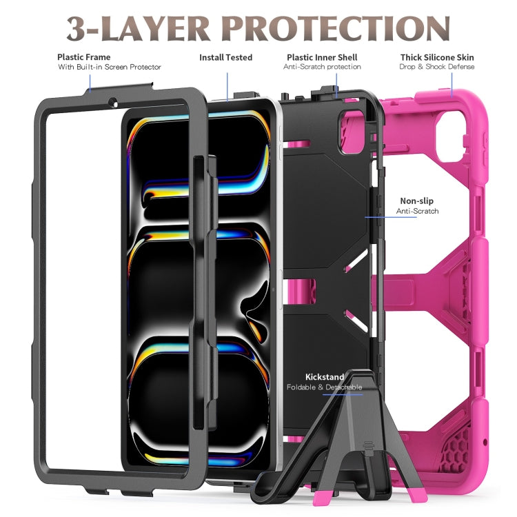 For iPad Pro 11 2024 Colorful Silicone Heavy Duty Hybrid PC Tablet Case(Rose Red)