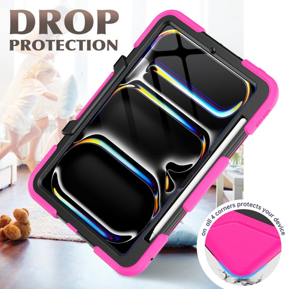 For iPad Pro 11 2024 Colorful Silicone Heavy Duty Hybrid PC Tablet Case(Rose Red)