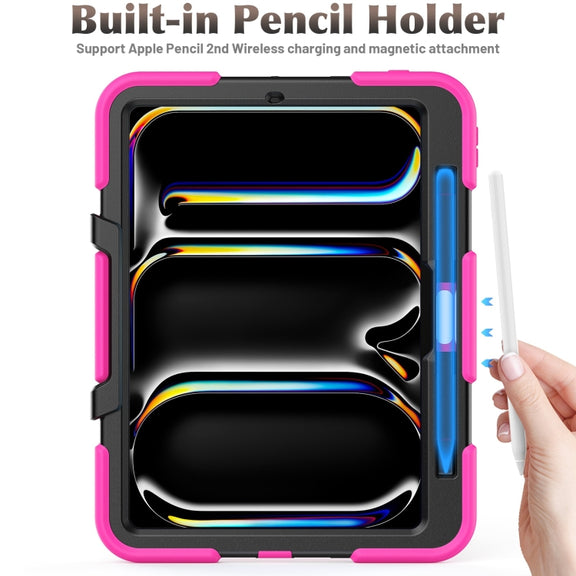 For iPad Pro 11 2024 Colorful Silicone Heavy Duty Hybrid PC Tablet Case(Rose Red)