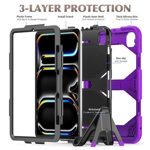 For iPad Pro 11 2024 Colorful Silicone Heavy Duty Hybrid PC Tablet Case(Purple)