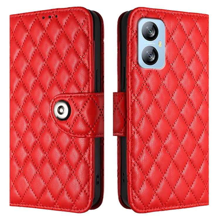 For Blackview A52 Rhombic Texture Flip Leather Phone Case with Lanyard(Red)