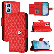 For Blackview A52 Rhombic Texture Flip Leather Phone Case with Lanyard(Red)