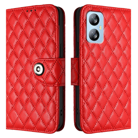 For Blackview A52 Rhombic Texture Flip Leather Phone Case with Lanyard(Red)