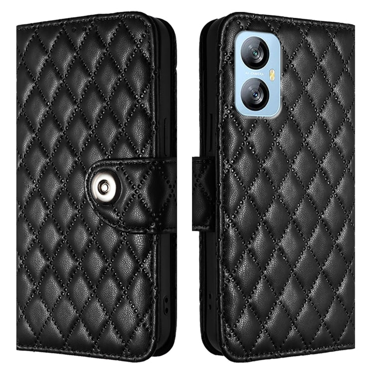 For Blackview A52 Rhombic Texture Flip Leather Phone Case with Lanyard(Black)