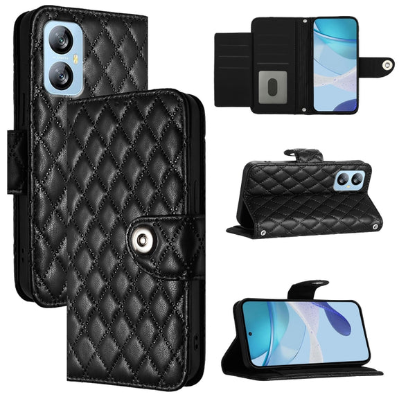 For Blackview A52 Rhombic Texture Flip Leather Phone Case with Lanyard(Black)