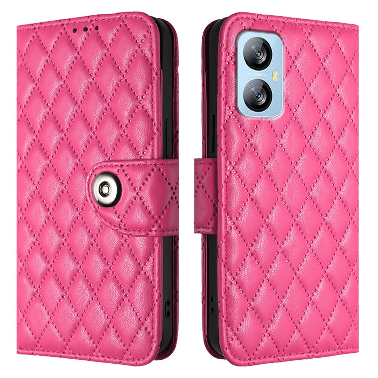 For Blackview A52 Rhombic Texture Flip Leather Phone Case with Lanyard(Rose Red)