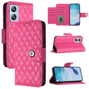 For Blackview A52 Rhombic Texture Flip Leather Phone Case with Lanyard(Rose Red)