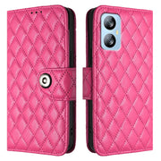 For Blackview A52 Rhombic Texture Flip Leather Phone Case with Lanyard(Rose Red)