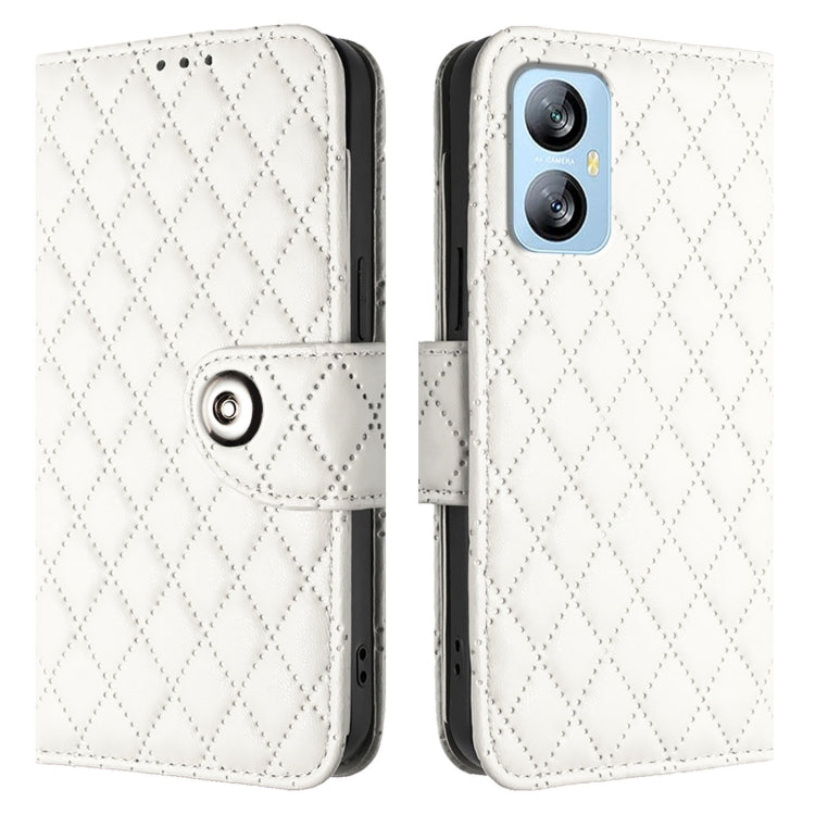 For Blackview A52 Rhombic Texture Flip Leather Phone Case with Lanyard(White)