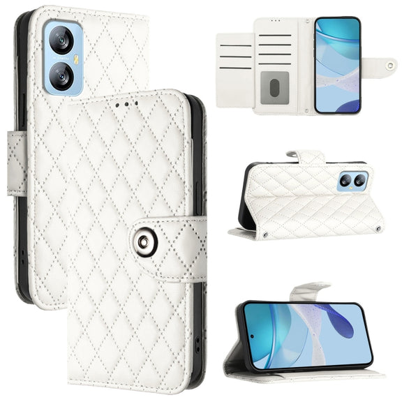 For Blackview A52 Rhombic Texture Flip Leather Phone Case with Lanyard(White)