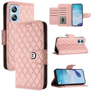 For Blackview A52 Rhombic Texture Flip Leather Phone Case with Lanyard(Coral Pink)