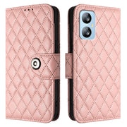 For Blackview A52 Rhombic Texture Flip Leather Phone Case with Lanyard(Coral Pink)