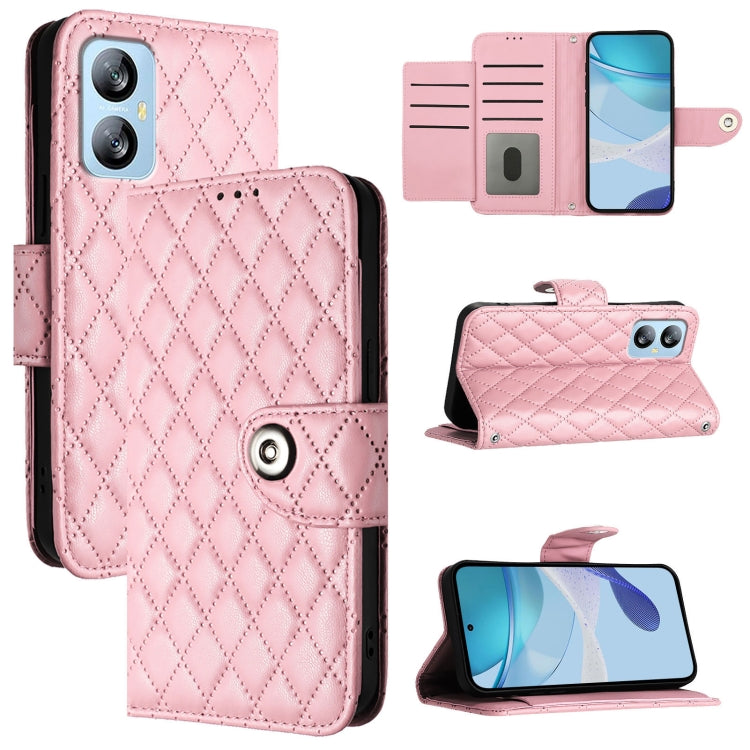 For Blackview A52 Rhombic Texture Flip Leather Phone Case with Lanyard(Pink)