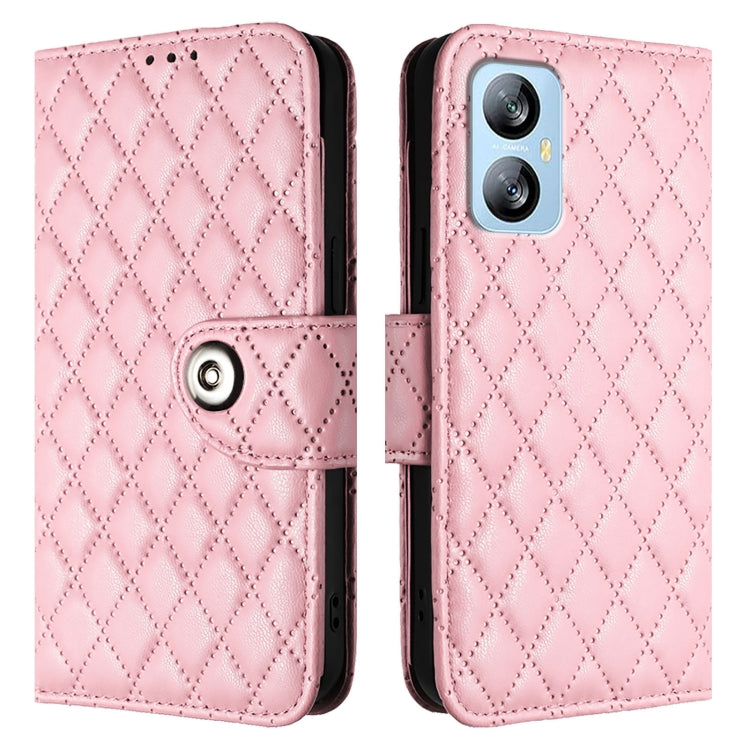For Blackview A52 Rhombic Texture Flip Leather Phone Case with Lanyard(Pink)