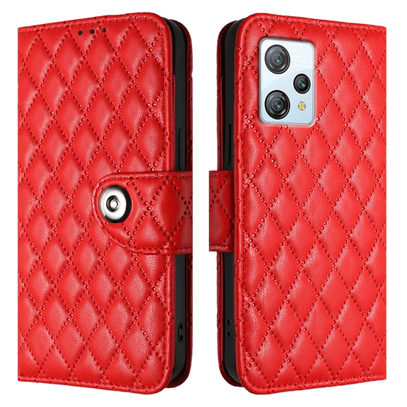 For Blackview A53 Rhombic Texture Flip Leather Phone Case with Lanyard(Red)