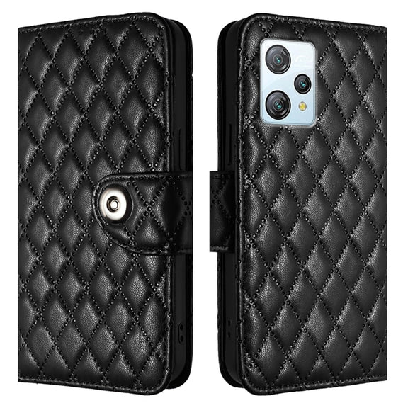 For Blackview A53 Rhombic Texture Flip Leather Phone Case with Lanyard(Black)