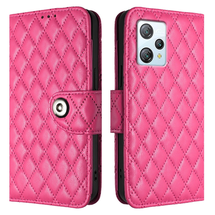 For Blackview A53 Rhombic Texture Flip Leather Phone Case with Lanyard(Rose Red)