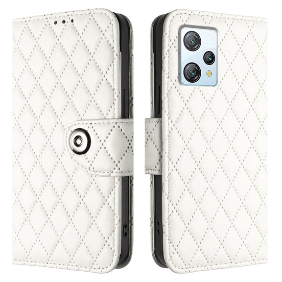 For Blackview A53 Rhombic Texture Flip Leather Phone Case with Lanyard(White)