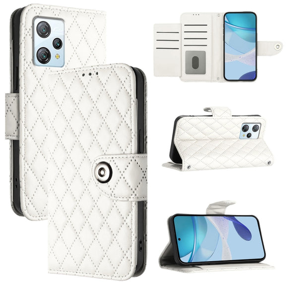 For Blackview A53 Rhombic Texture Flip Leather Phone Case with Lanyard(White)