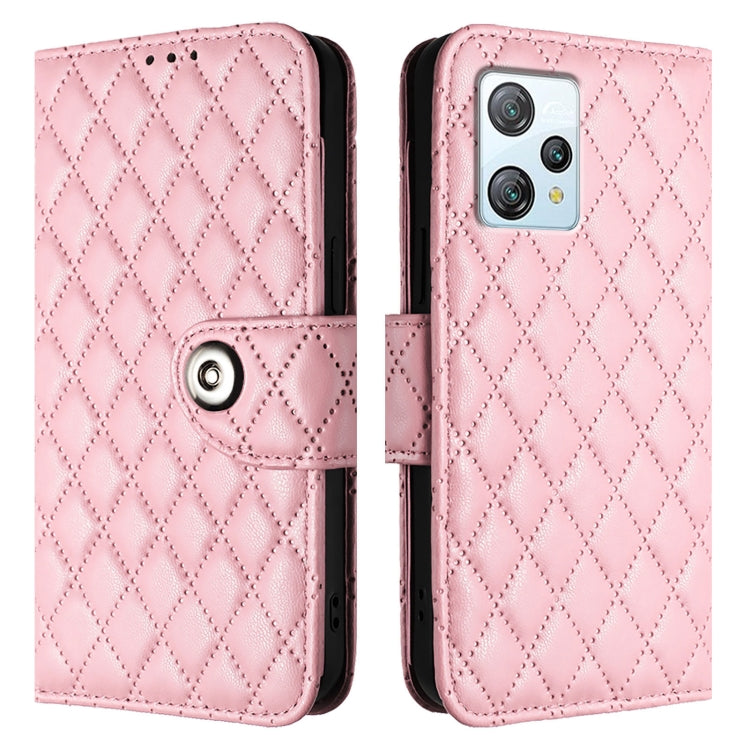 For Blackview A53 Rhombic Texture Flip Leather Phone Case with Lanyard(Pink)