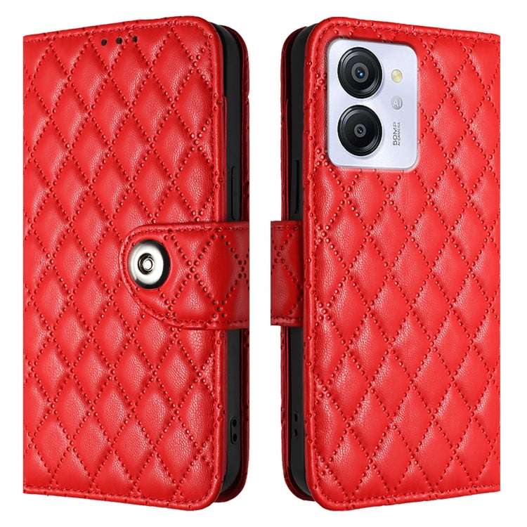 For Blackview Color 8 Rhombic Texture Flip Leather Phone Case with Lanyard(Red)