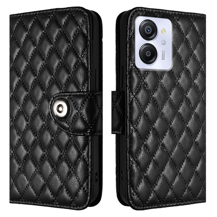 For Blackview Color 8 Rhombic Texture Flip Leather Phone Case with Lanyard(Black)