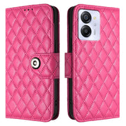 For Blackview Color 8 Rhombic Texture Flip Leather Phone Case with Lanyard(Rose Red)