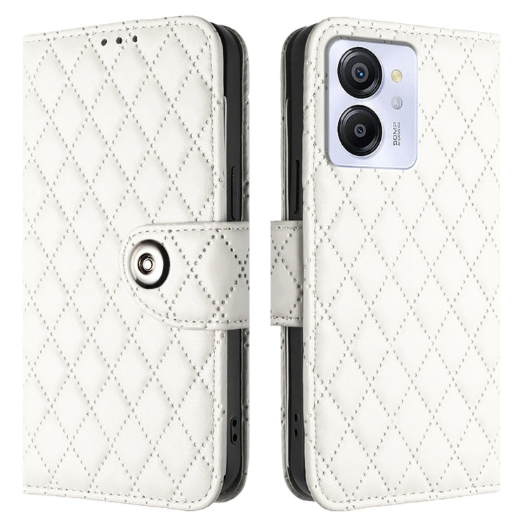 For Blackview Color 8 Rhombic Texture Flip Leather Phone Case with Lanyard(White)