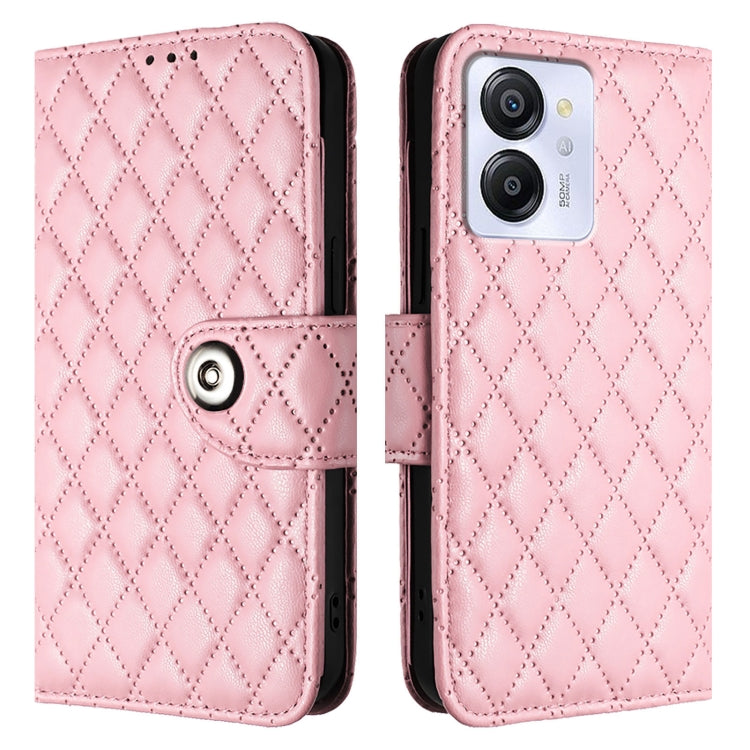 For Blackview Color 8 Rhombic Texture Flip Leather Phone Case with Lanyard(Pink)
