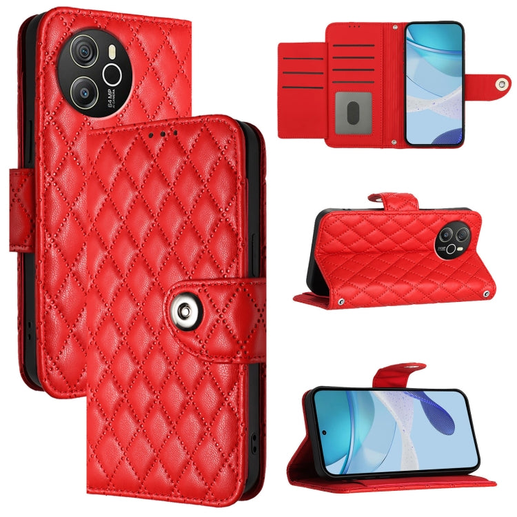 For Blackview Shark 8 Rhombic Texture Flip Leather Phone Case with Lanyard(Red)