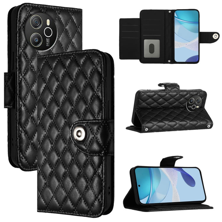 For Blackview Shark 8 Rhombic Texture Flip Leather Phone Case with Lanyard(Black)